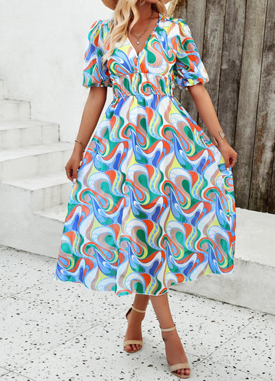 Floral Puff Sleeve Midi Dress