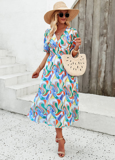 Floral Puff Sleeve Midi Dress