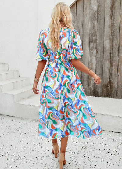 Floral Puff Sleeve Midi Dress