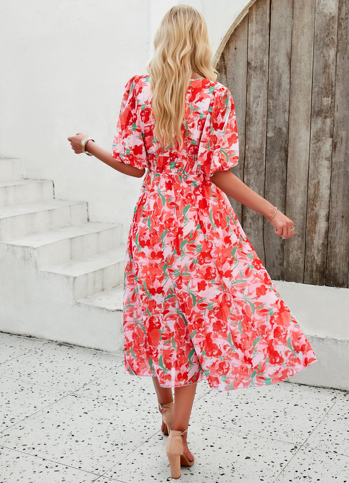 Floral Puff Sleeve Midi Dress