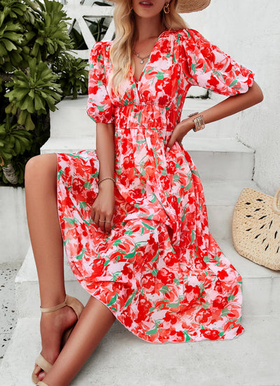 Floral Puff Sleeve Midi Dress