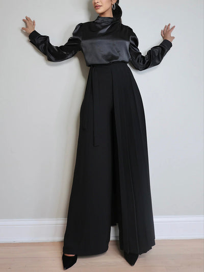 Lovely Pleated Overskirt Pants Set