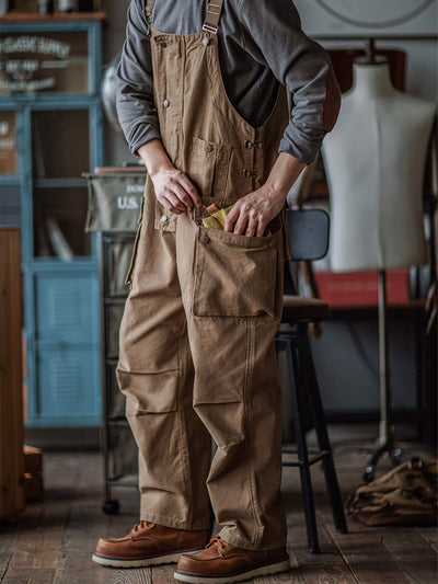 Mono de lona para hombre con bolsillos con solapa y botones en la parte delantera, ropa de trabajo