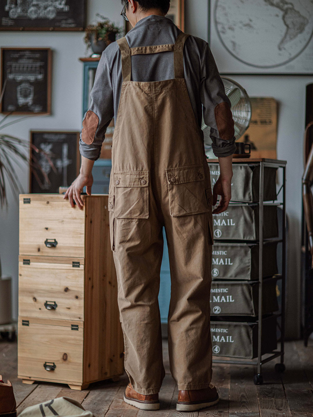 Mono de lona para hombre con bolsillos con solapa y botones en la parte delantera, ropa de trabajo