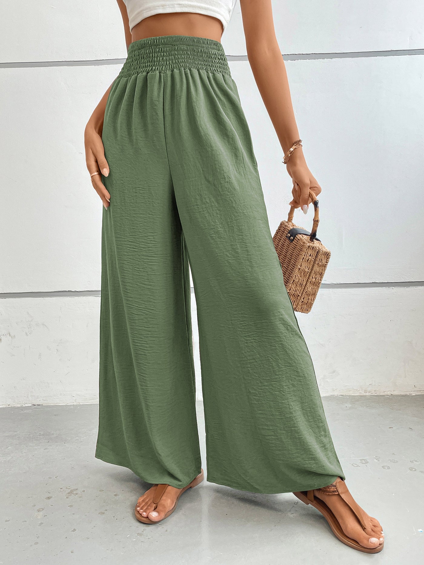 Pantalones anchos de cintura alta para mujer