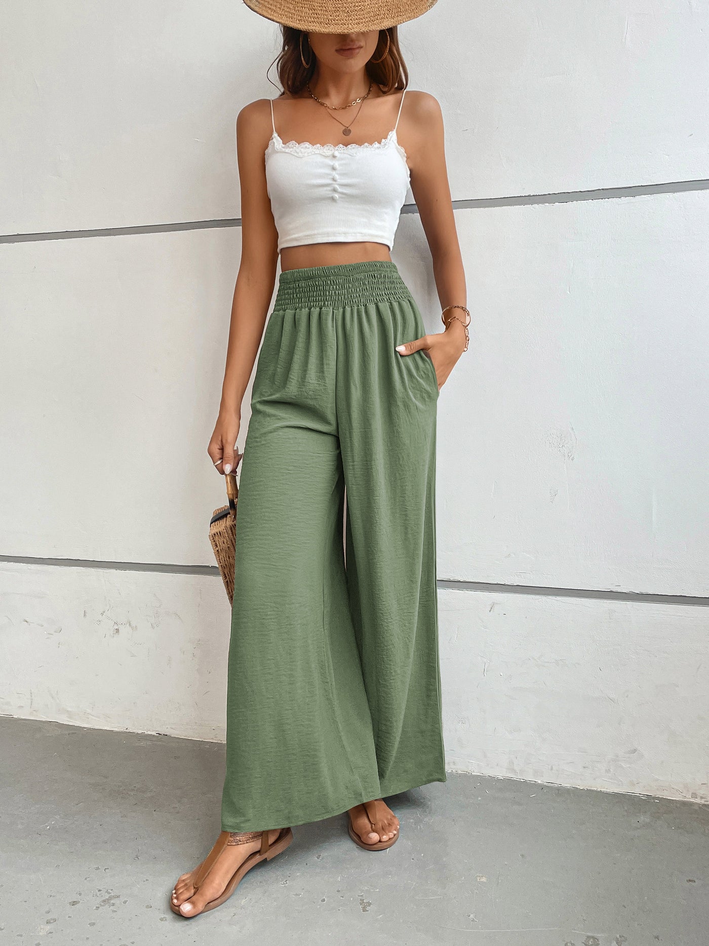 Pantalones anchos de cintura alta para mujer