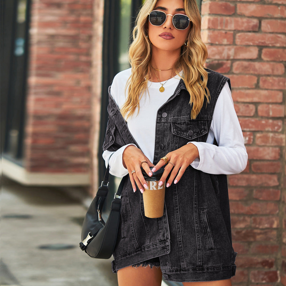 Women’s Vintage-Inspired Denim Vest Jacket