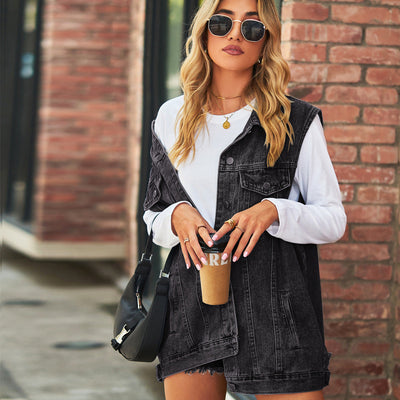 Women’s Vintage-Inspired Denim Vest Jacket