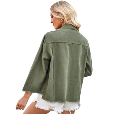 Women's Vintage-Inspired Distressed Hem Denim Jacket