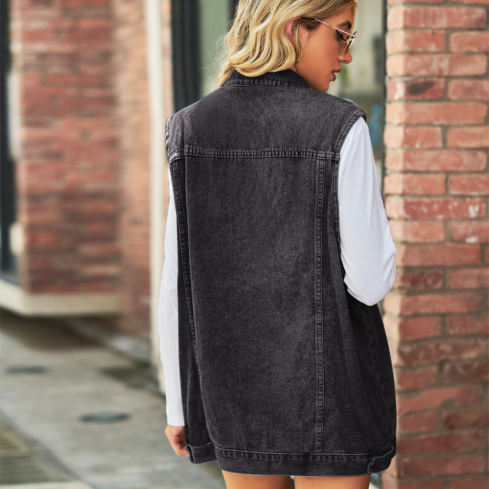 Women’s Vintage-Inspired Denim Vest Jacket