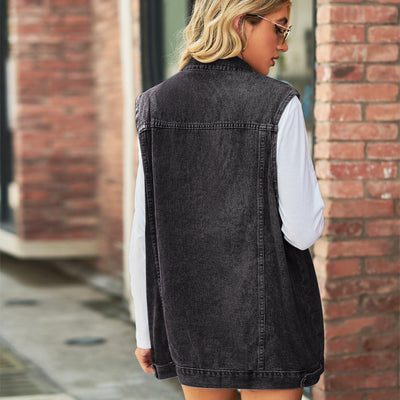 Women’s Vintage-Inspired Denim Vest Jacket