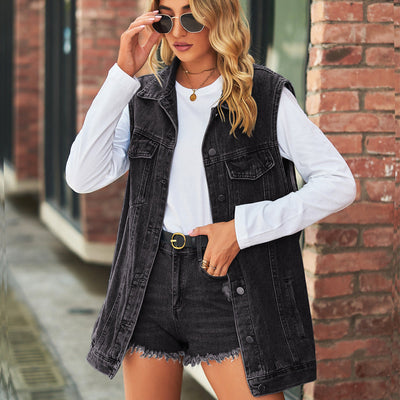 Women’s Vintage-Inspired Denim Vest Jacket