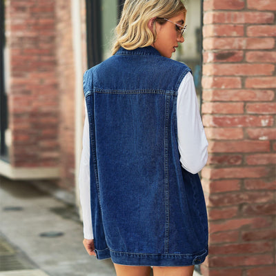 Women’s Vintage-Inspired Denim Vest Jacket