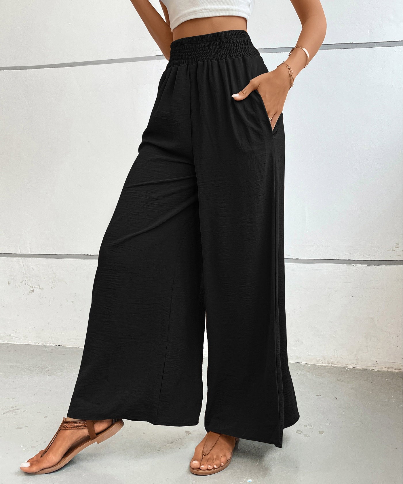 Pantalones anchos de cintura alta para mujer