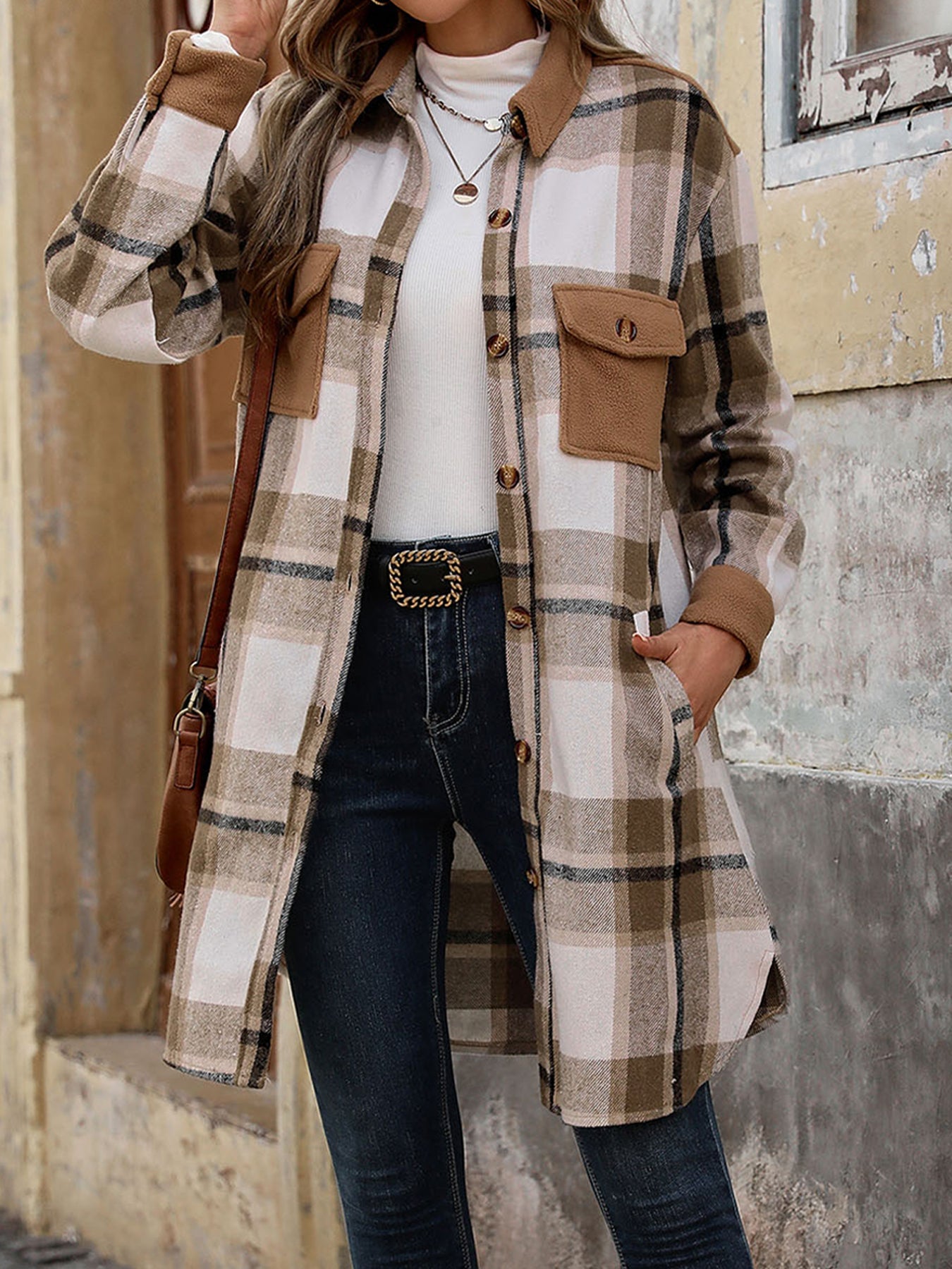 Chaqueta larga de patchwork a cuadros