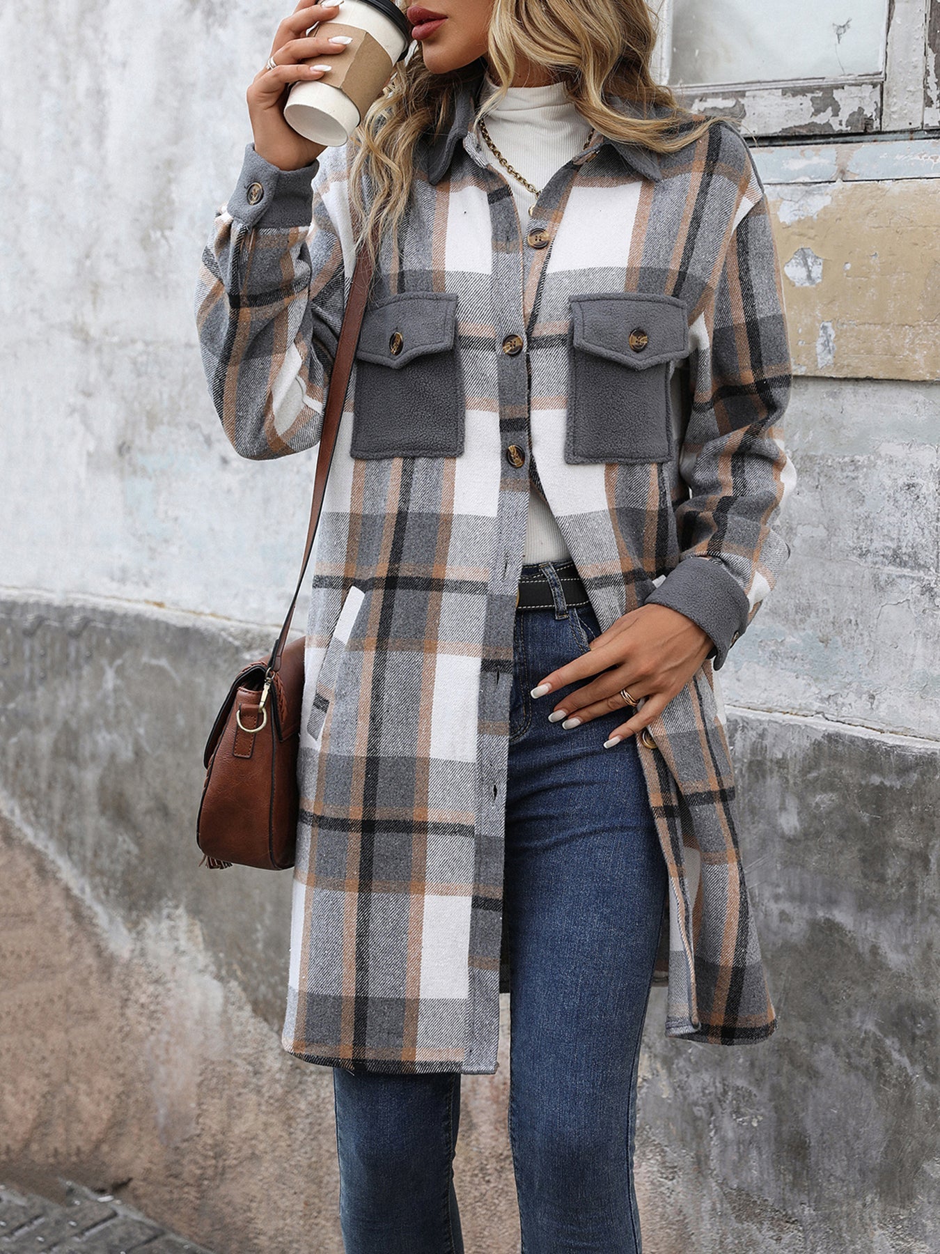 Chaqueta larga de patchwork a cuadros