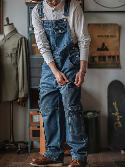 Mono cargo de mezclilla para hombre