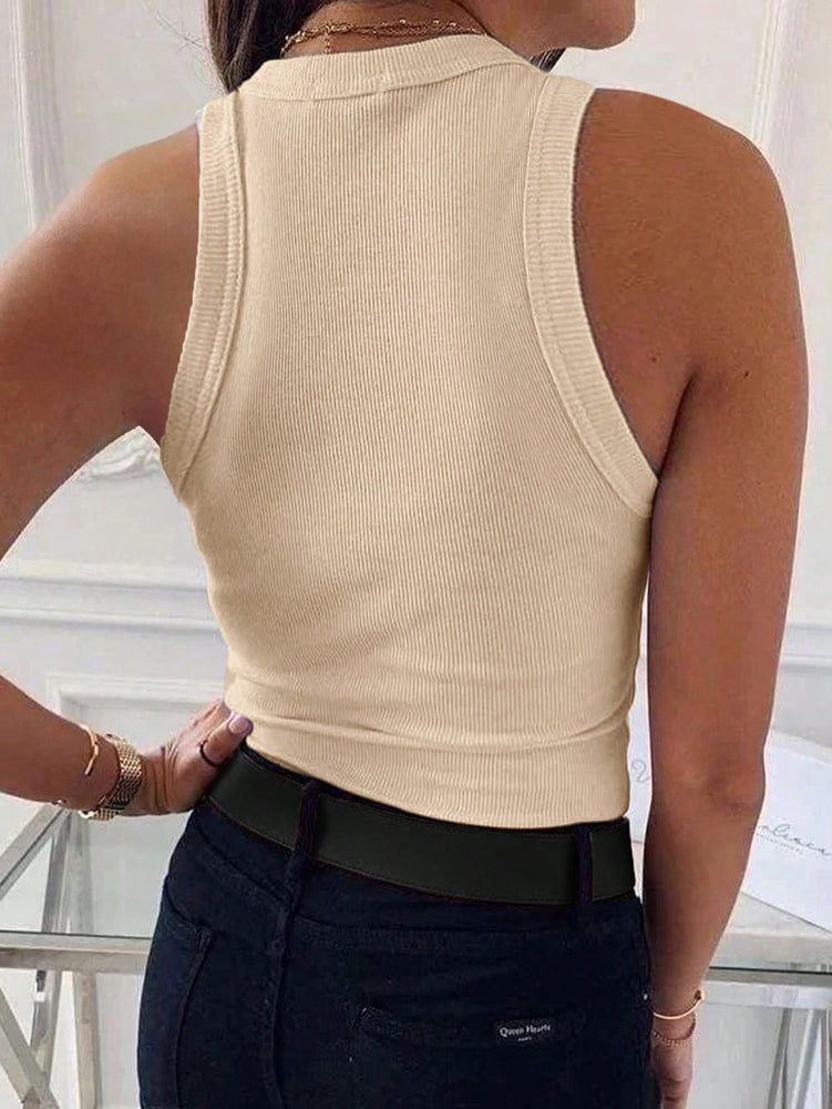Camiseta sin mangas de canalé de corte entallado