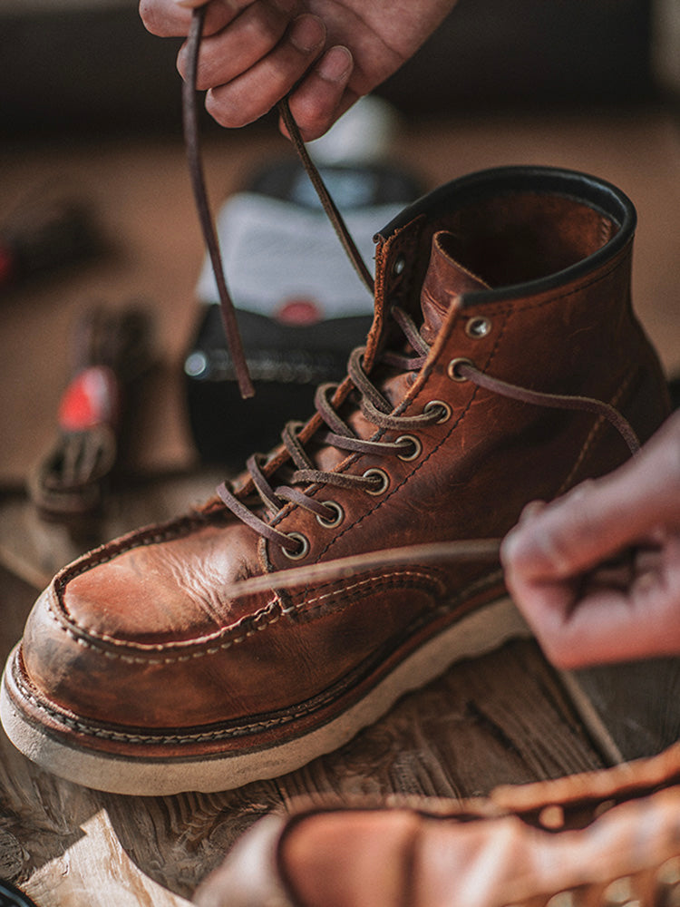 Botas de trabajo con punta de mocasín de cuero de plena flor para hombre