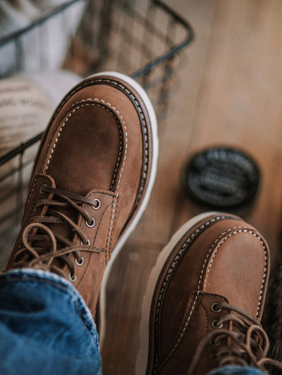 Botas de trabajo con punta de mocasín de cuero de plena flor para hombre