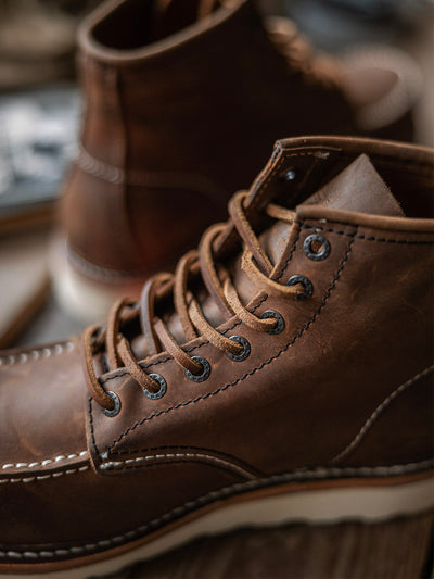 Botas de trabajo con punta de mocasín de cuero de plena flor para hombre