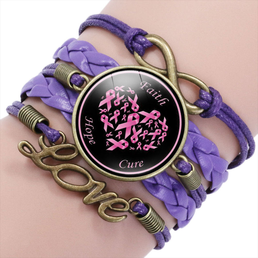 Pulsera trenzada multicapa de concientización sobre el cáncer de mama