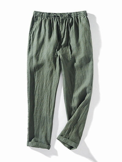 Pantalones de hombre 100 % lino con cordón