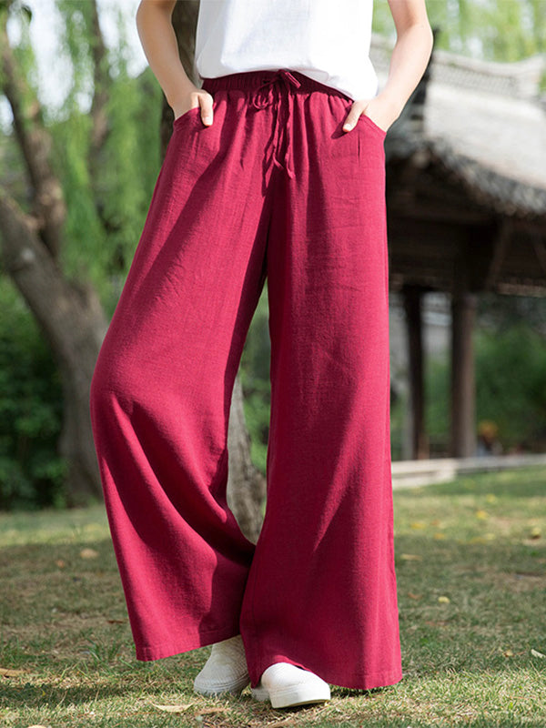 Pantalones anchos de algodón y lino